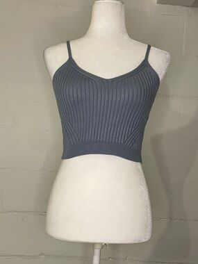 Abercrombie & Fitch Ribbed Knit Cropped Cami - Light Gray